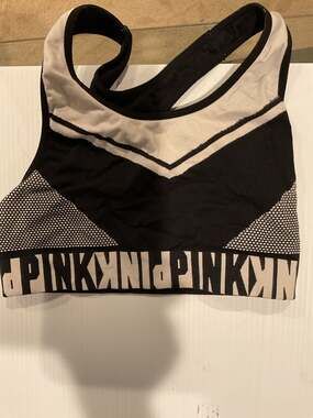Victoria's Secret PINK Black and White Seamless Logo Sports Bra